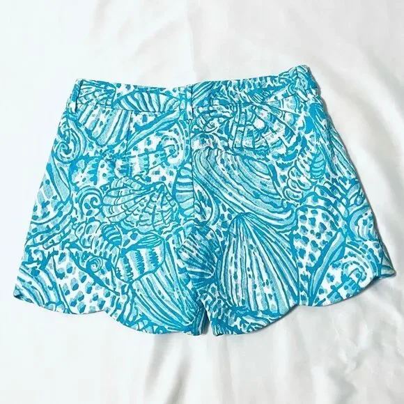 LILLY PULITZER PALMITA STRETCH SHORTS SUCCULENT BLUE SHELL BUTTON SIZE 00 NEW